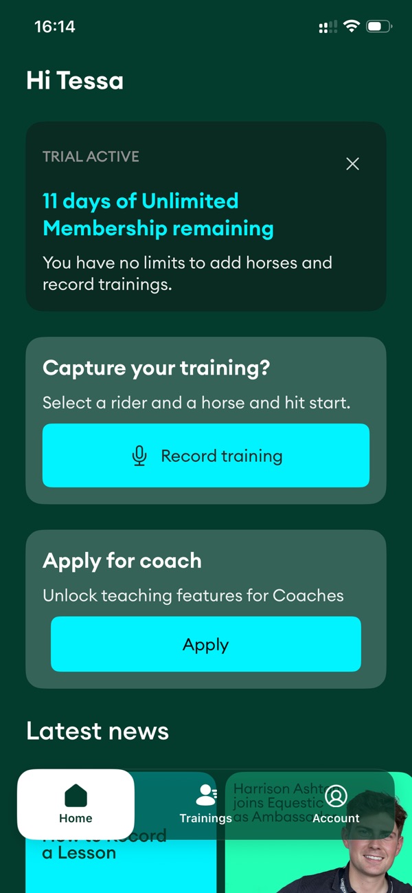 Coach-Copilot home screen with a Record training action.